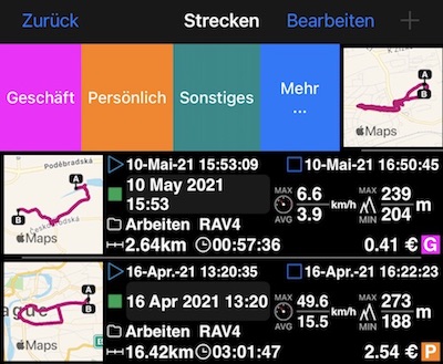 Trackliste, wischen für Kategorie