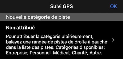 paramètres de suivi, section catégorie