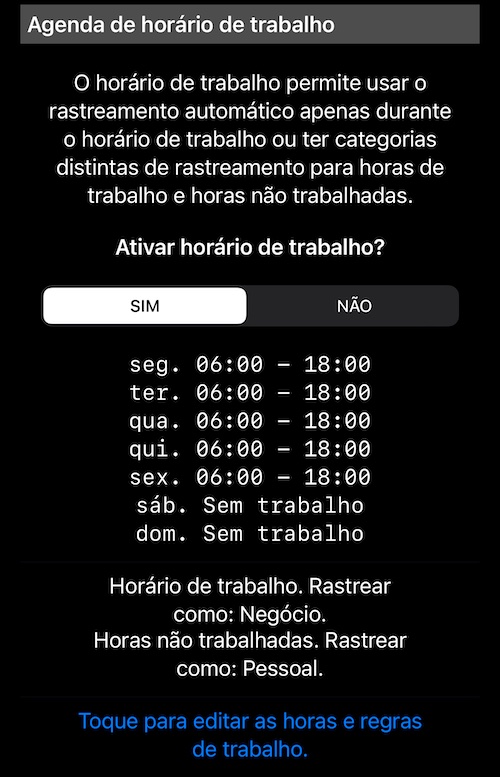 Seção de agendamento de horário de trabalho