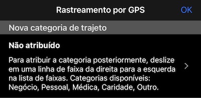 configurações de rastreamento, seção de categoria