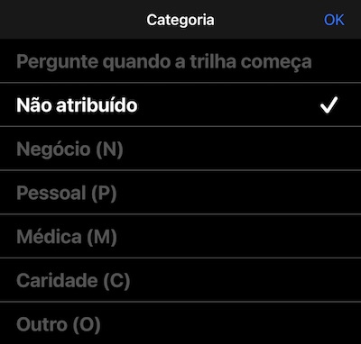 configurações de rastreamento, nova categoria de faixa
